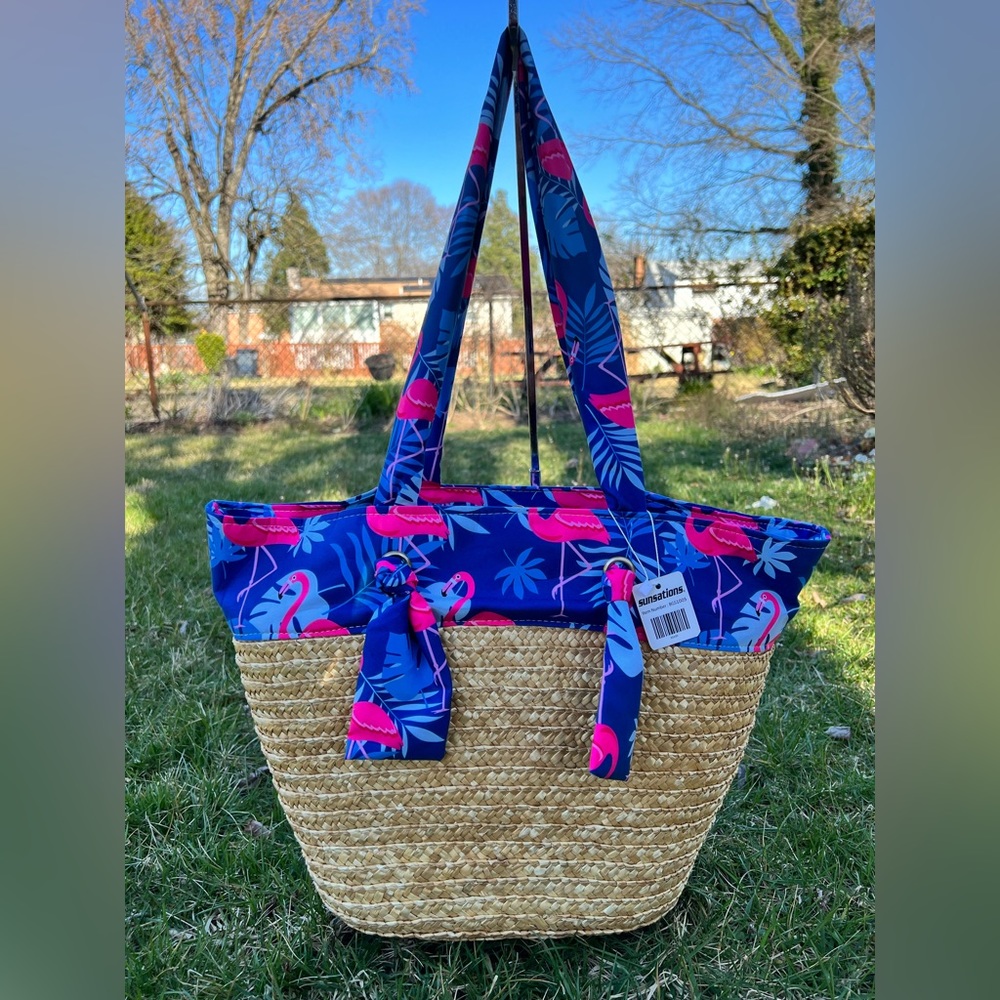 Sunsations Flamingo Straw Tote